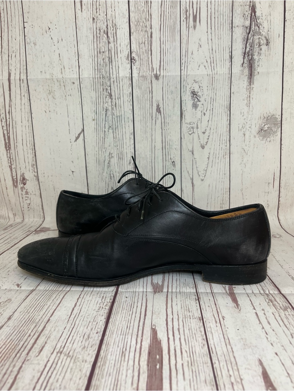 Men's Prada Size 8 Black Leather Dress Shoes Cap-Toe Oxford - Picture 10 of 16